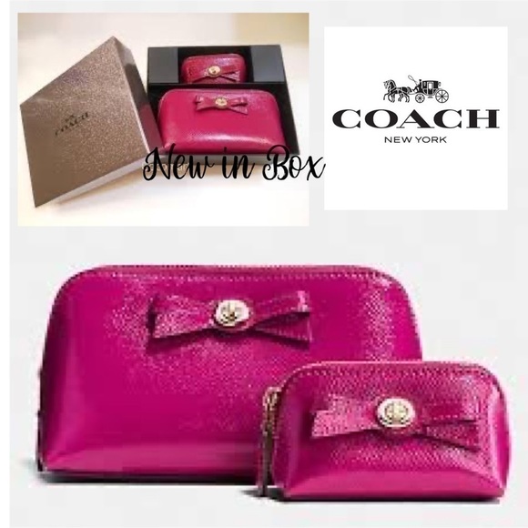 Coach Cosmetic Bag Set of 2 Gift Box NWT Raspberry - Picture 1 of 7